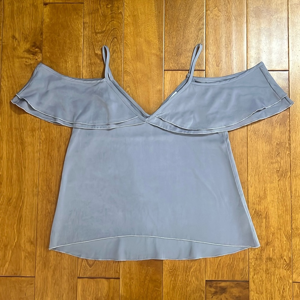 Lavender Fields Lavender-Grey Cold Shoulder Top Size S High-Low Spaghetti Straps
